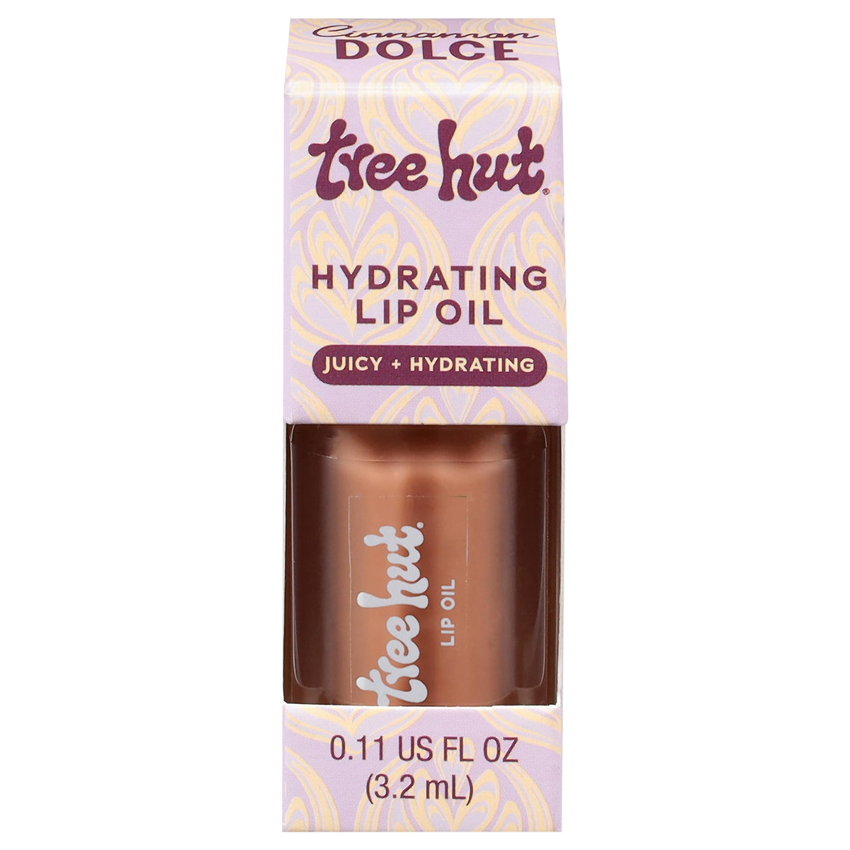 Tree Hut tube front view showing label and glossy finish benefit
