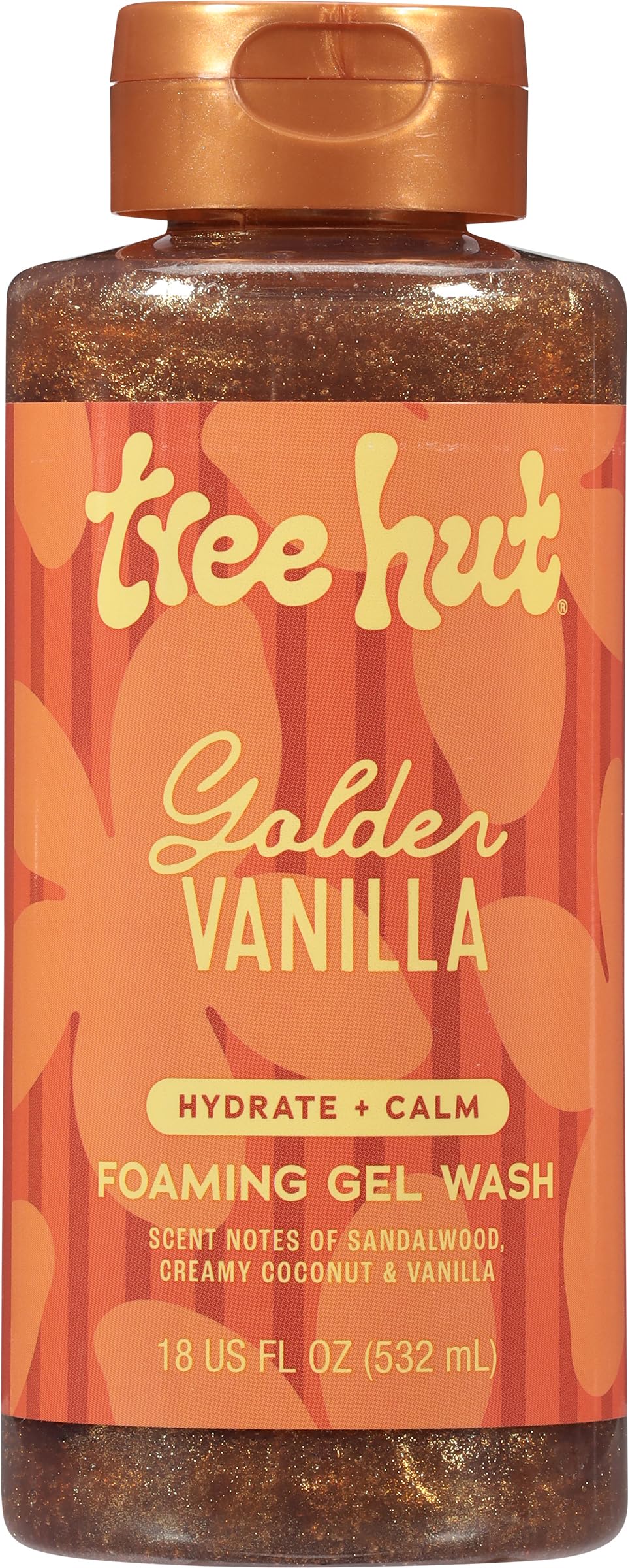 Tree Hut front bottle showing Golden Vanilla packaging and moisturizing benefits