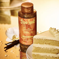 Tree Hut body wash lathered on bath pouf demonstrating gentle cleansing