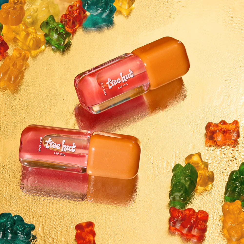 Tree Hut lip oil texture swirl showing non-sticky hydrating finish benefit