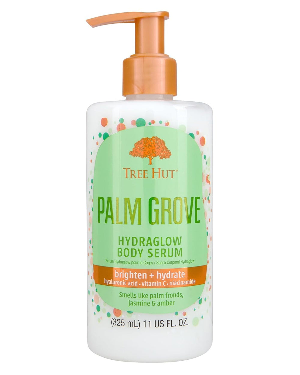Tree Hut front bottle showing label and 11 oz size, clear product benefit
