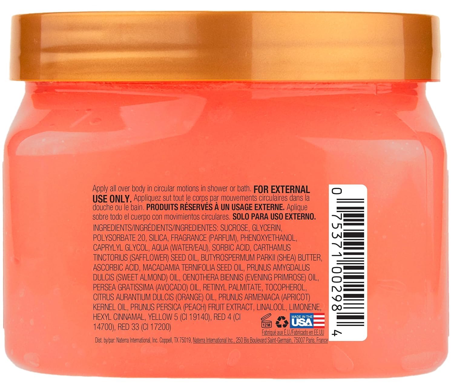 Tree Hut peach sorbet label showing ingredients and clean formulation