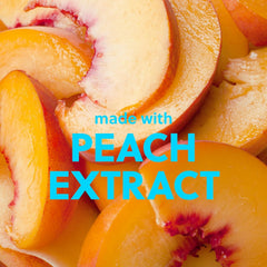Tree Hut peach sorbet beside fresh peach illustrating natural fruit extract