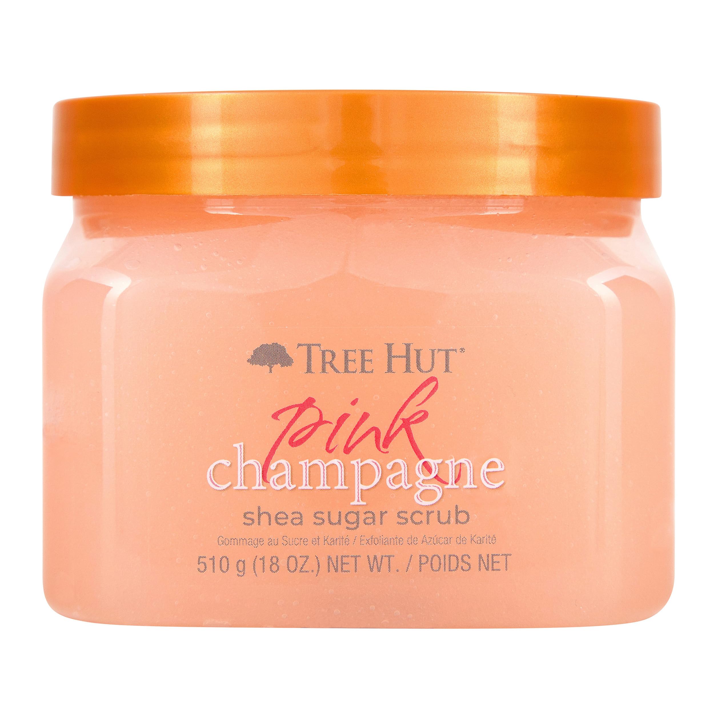 Tree Hut front jar showing pink champagne scrub and attractive packaging for gifting