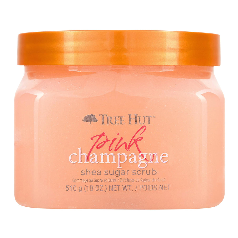 Tree Hut front jar showing pink champagne scrub and attractive packaging for gifting