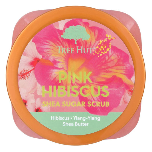 Tree Hut open jar texture showing creamy sugar scrub and nourishing oils for soft skin