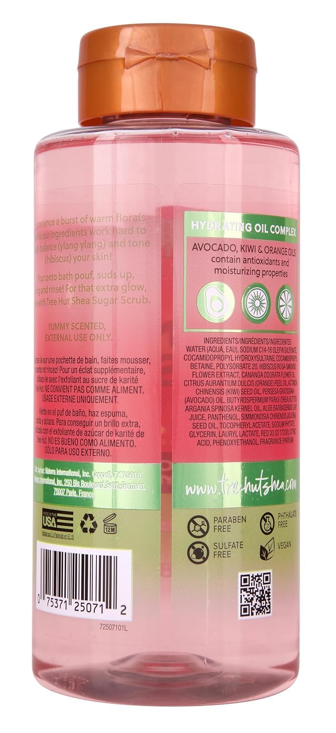 Tree Hut label close-up highlighting ingredients and gentle formula benefits