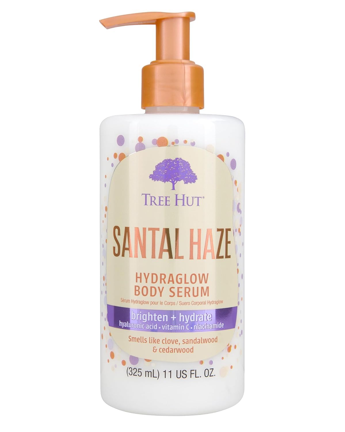 Tree Hut front bottle view showing Santal Haze label and size benefits