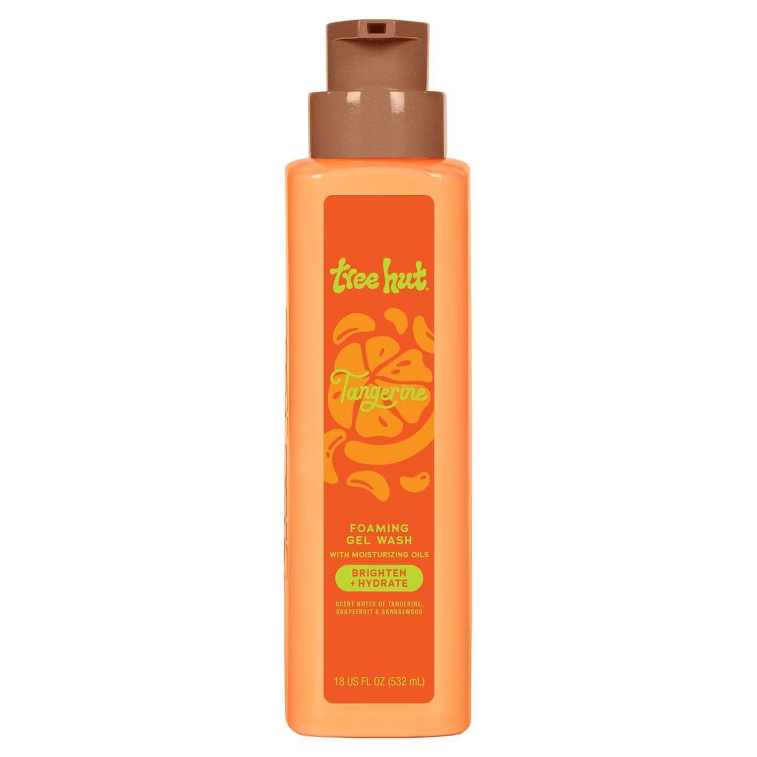 Tree Hut front packaging showing tangerine pump and label, highlights hydration