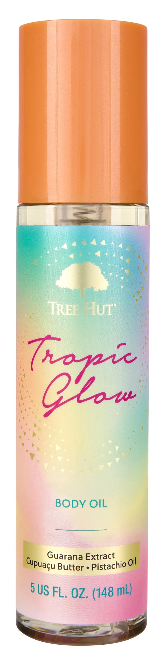 Tree Hut bottle front view showing Tropic Glow packaging and inviting scent benefit