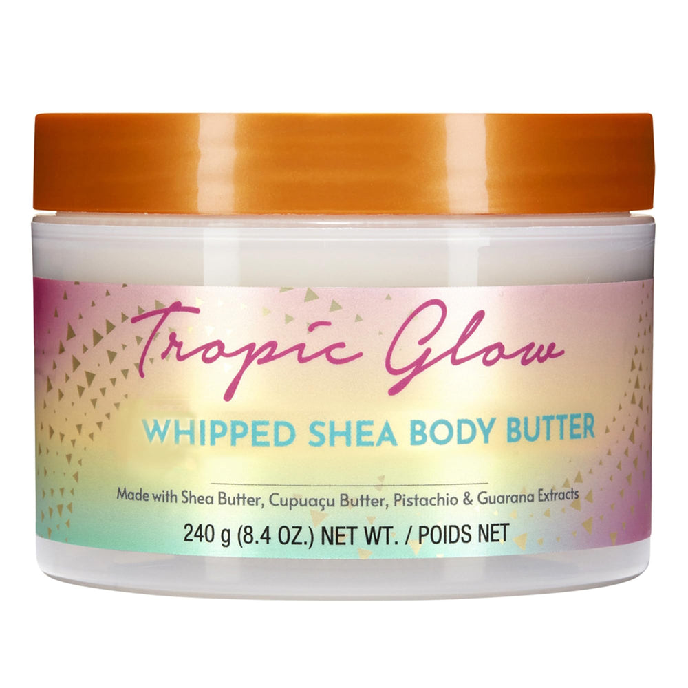 Tree Hut front jar view showing Tropic Glow packaging and moisturizing promise