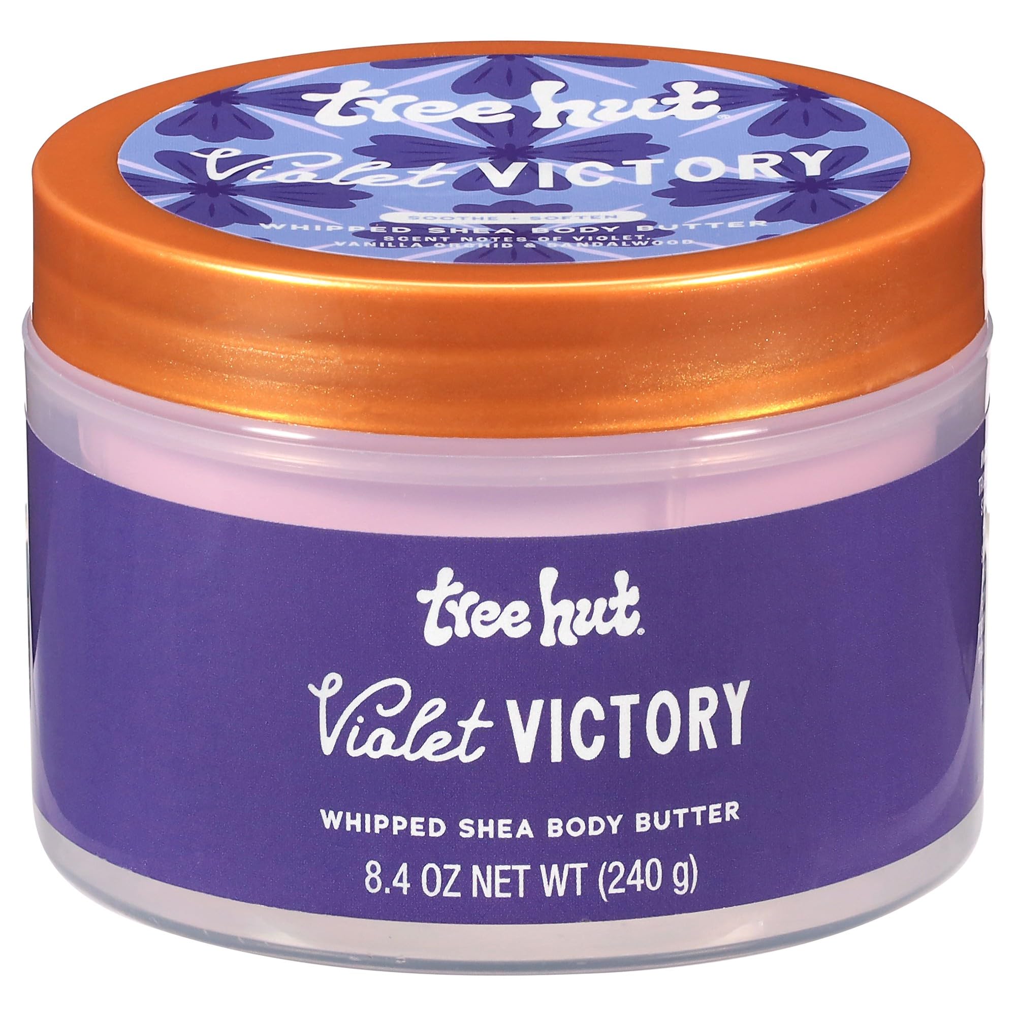 Tree Hut front jar shot showing Violet Victory packaging and size benefit