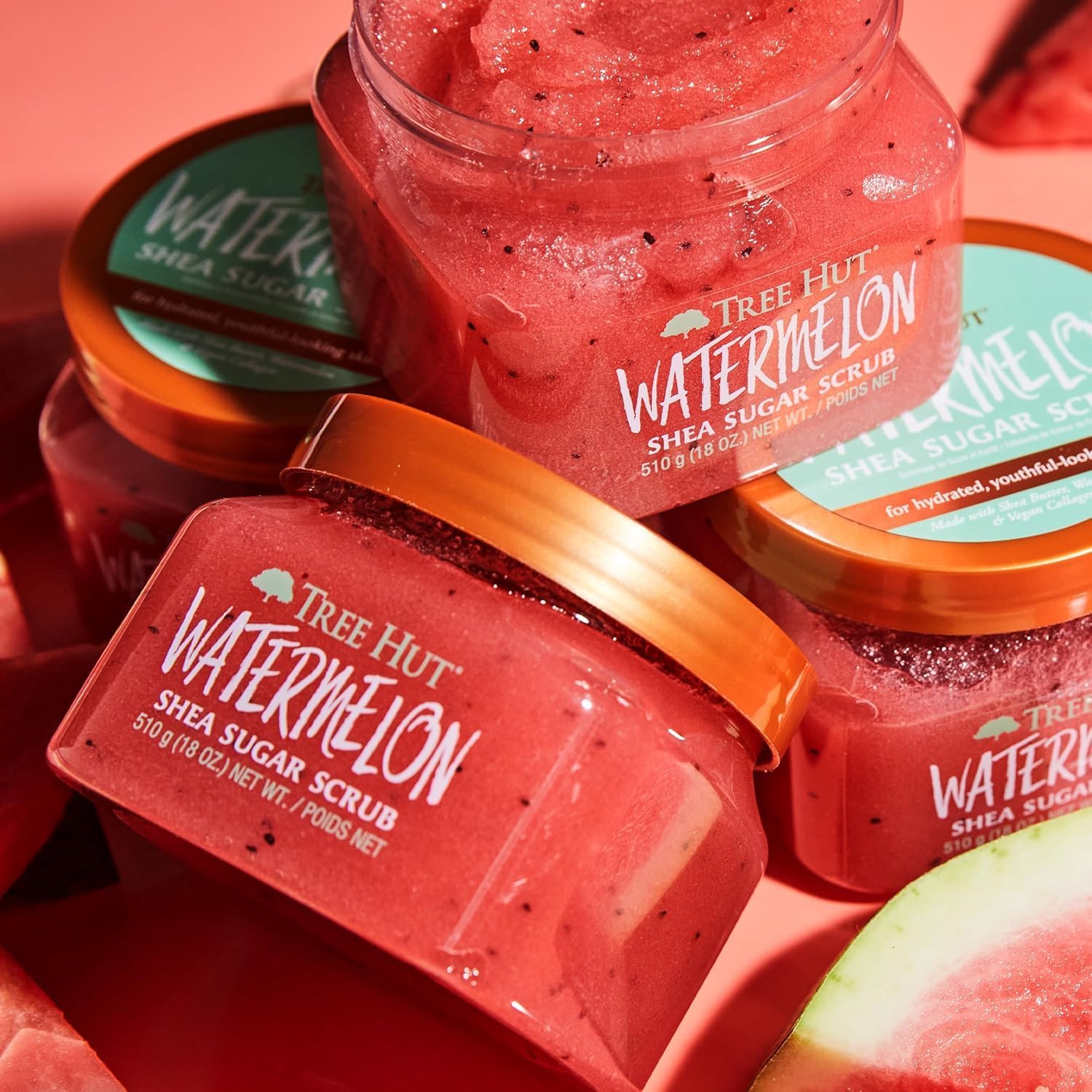 Tree Hut label close-up highlighting vegan, paraben-free benefit