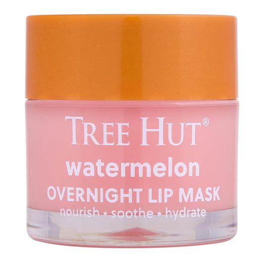 Tree Hut front jar showing watermelon overnight lip mask, hydrates lips