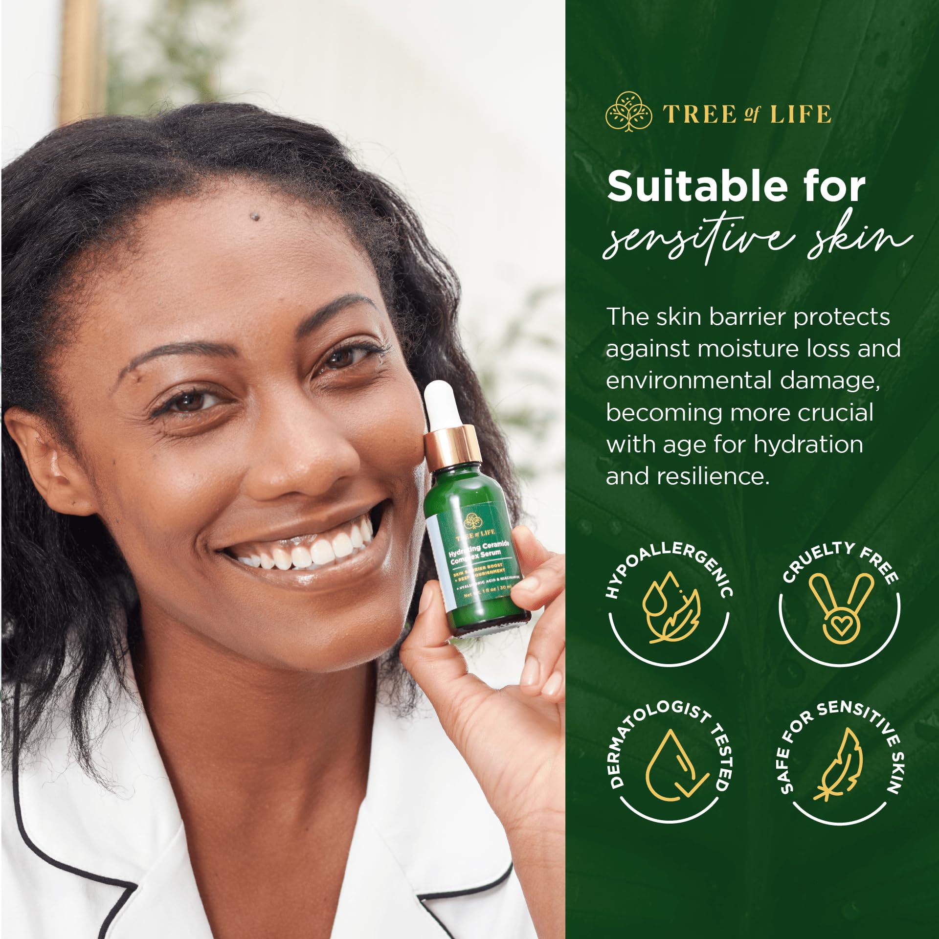 Tree of Life Beauty ingredients flatlay showing ceramides and hyaluronic benefits