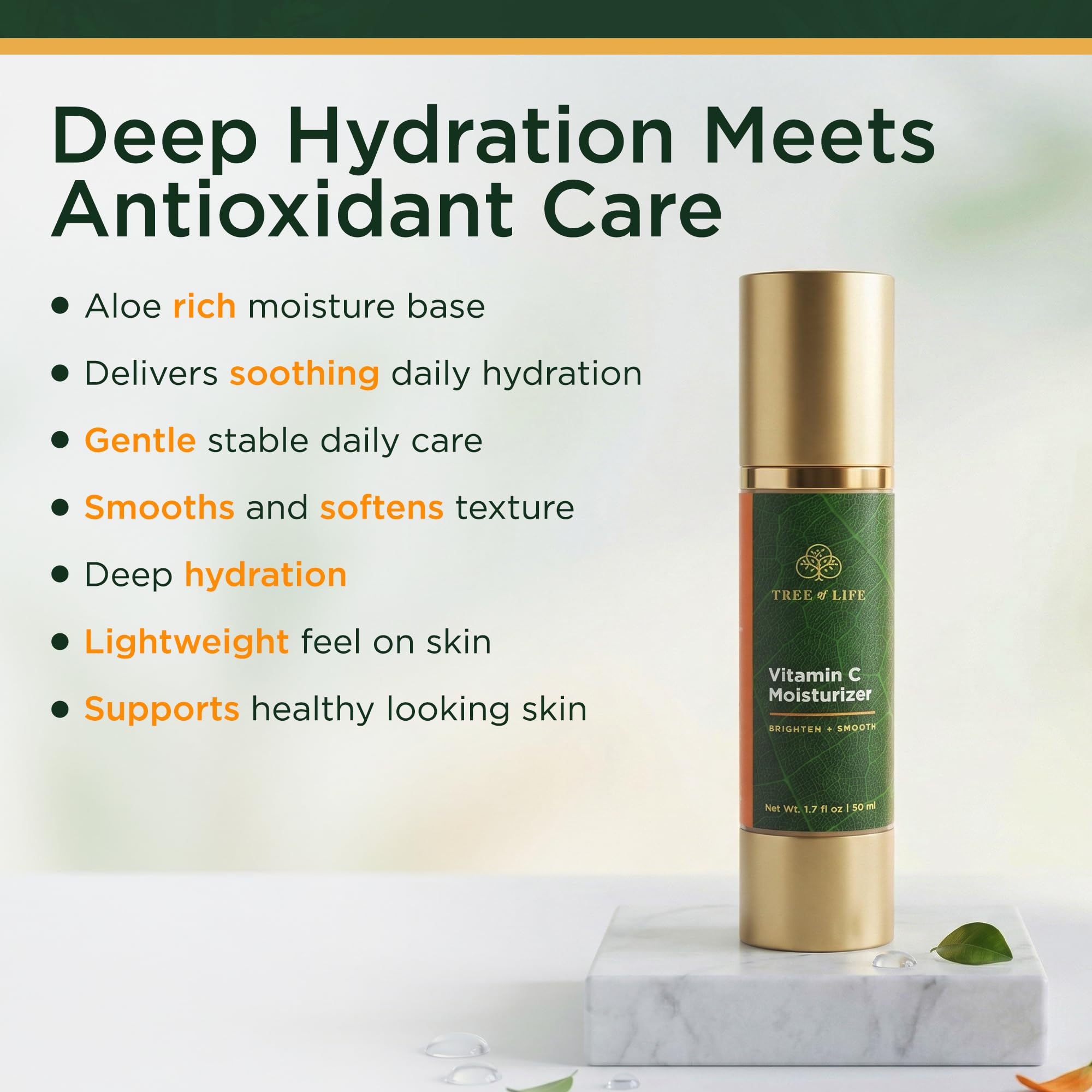 Tree of Life Beauty applied on hand showing quick absorption benefit