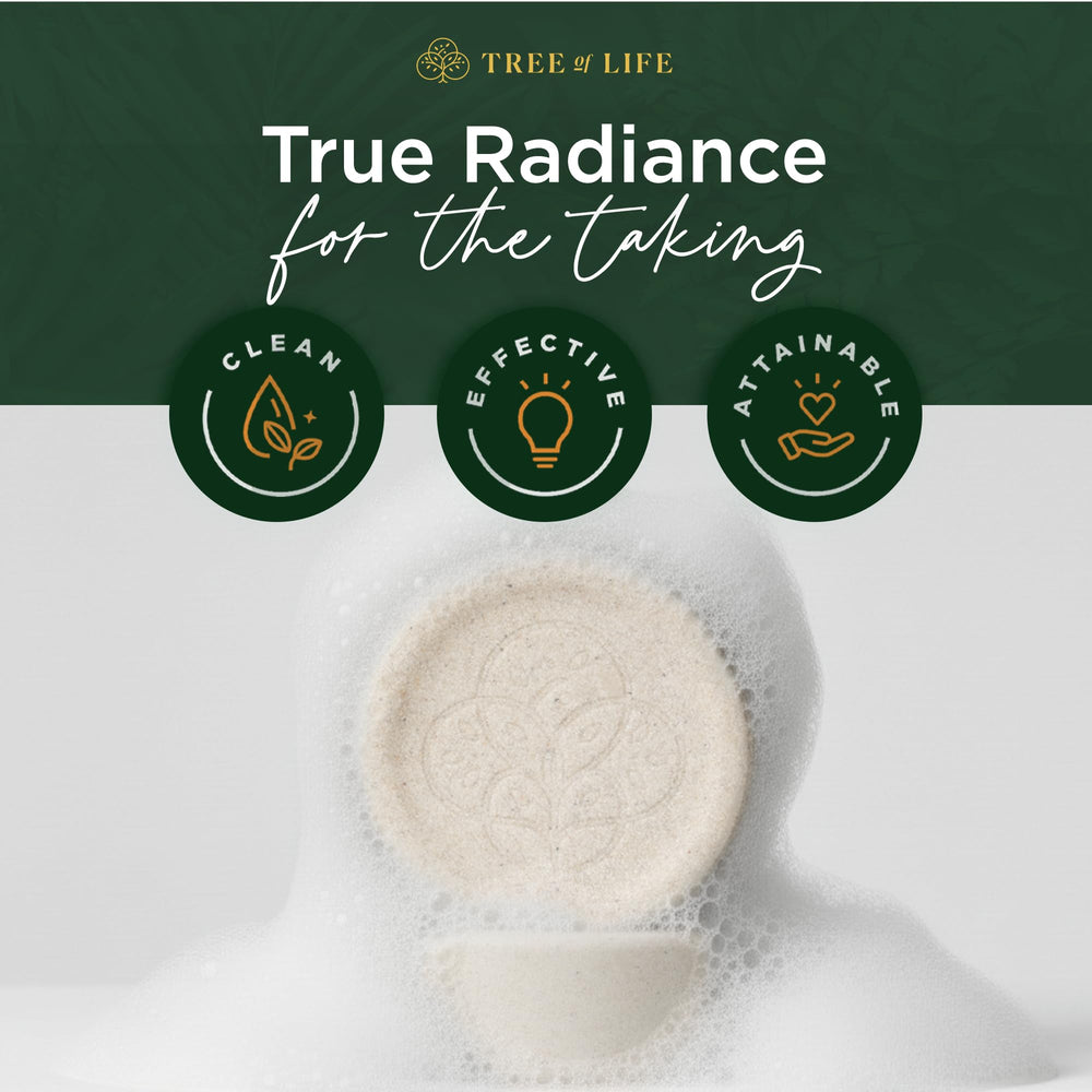 Tree of Life conditioner bar on bathroom shelf suggesting everyday natural haircare