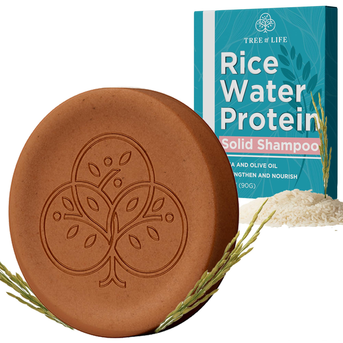 Tree of Life front packaging showing the shampoo bar and eco-friendly label benefit: compact travel-ready