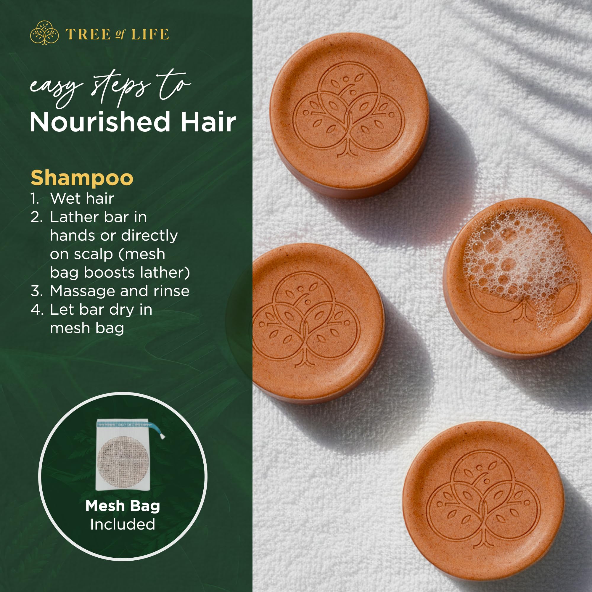Tree of Life shampoo bar packed in a travel tin at a suitcase for eco-conscious convenience