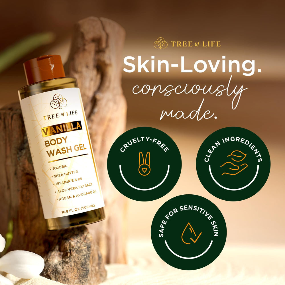 Tree of Life ingredients display with oils showing nourishing botanical benefits