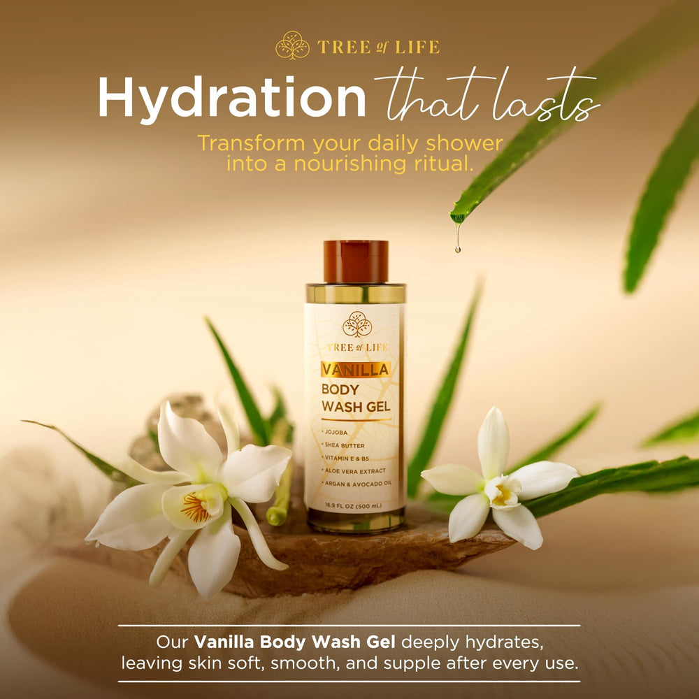 Tree of Life pump and label close-up highlighting gentle formula benefit