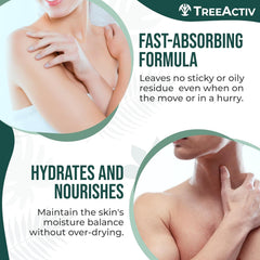 TreeActiv being sprayed on clean back after shower for post-workout care