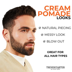 TRENDSTARTER Cream Pomade jar close-up highlights smooth texture for natural hold