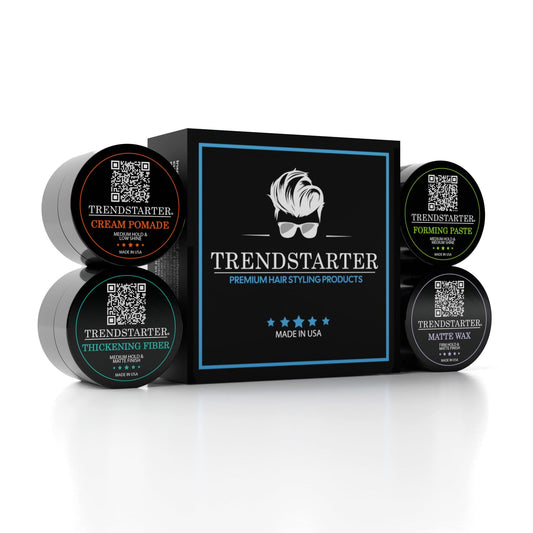 TRENDSTARTER sample pack front view shows four travel jars and convenient testing