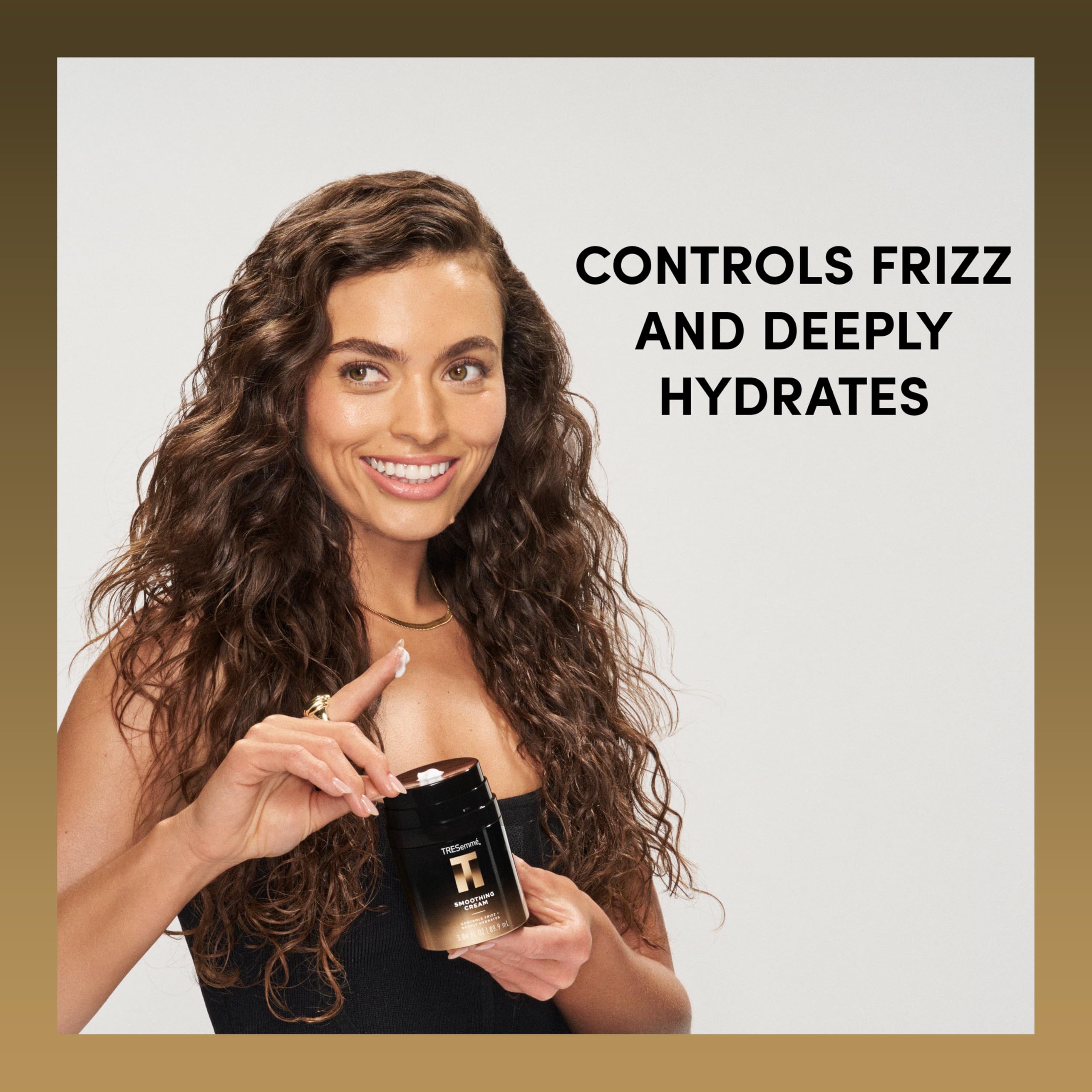 TRESemmé before-and-after hair comparison showing reduced frizz and shine