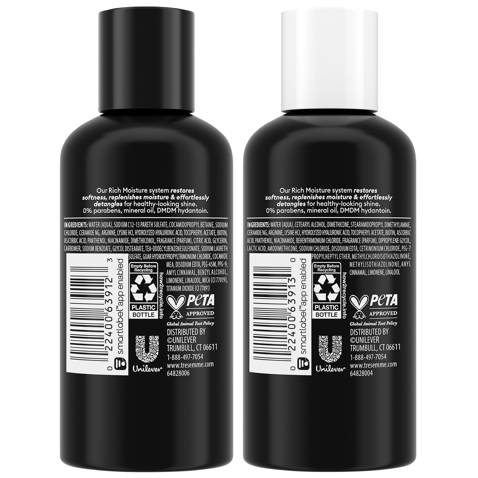 TRESemmé close-up label highlighting hyaluronic acid and clean formulation benefit