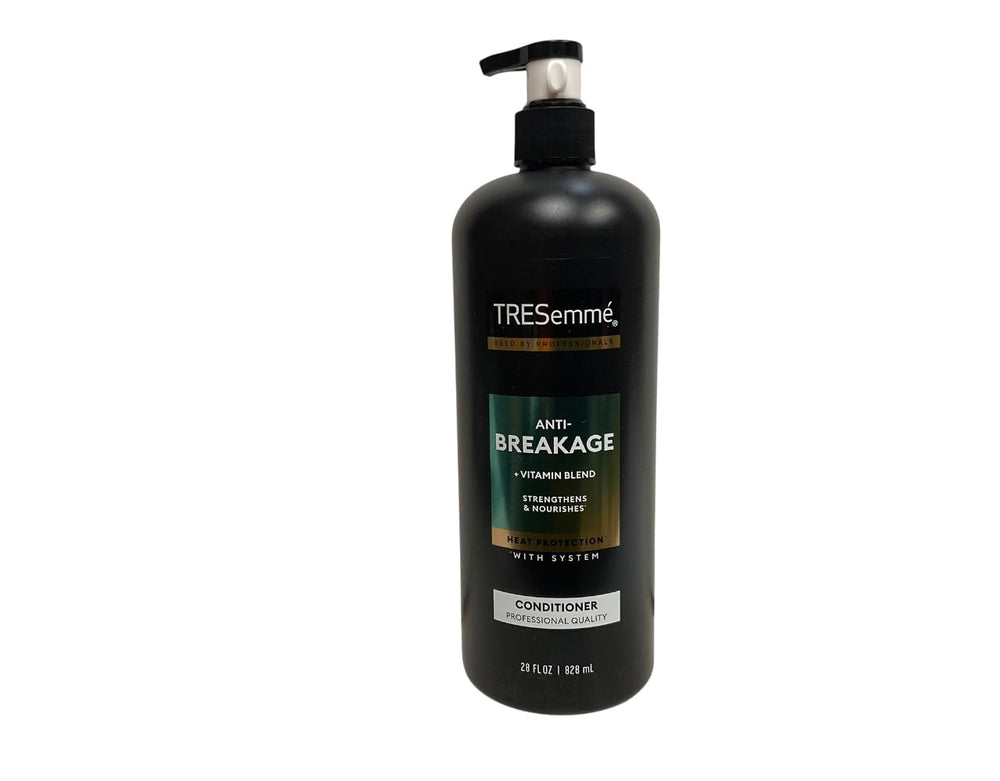 TRESemmé conditioner on bathroom shelf used during shower for smoother, stronger hair