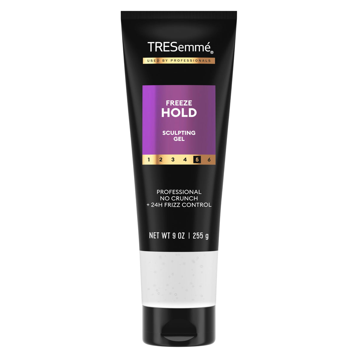 TRESemmé front packaging showing mega control gel for dependable hold