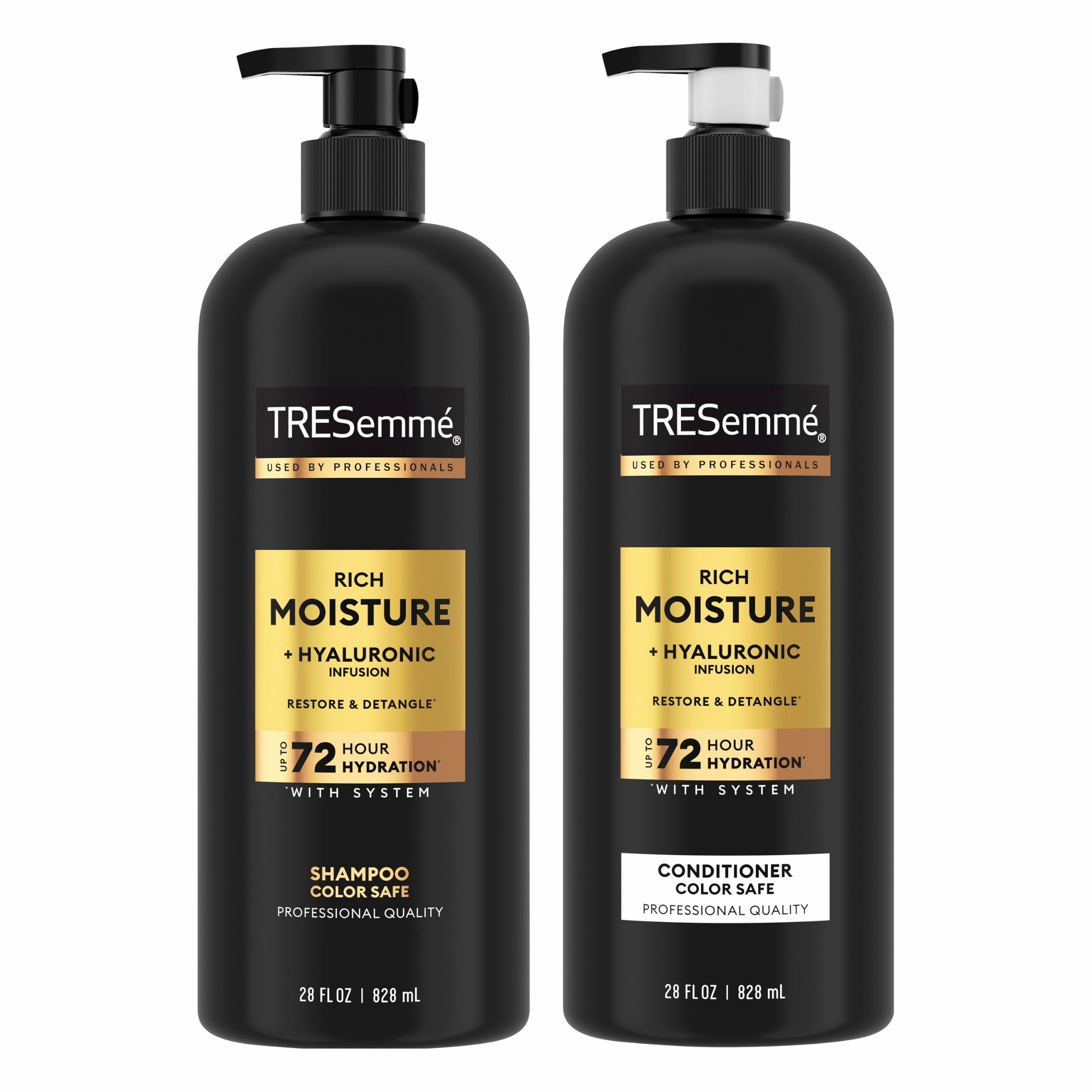 TRESemmé front packaging Rich Moisture 28 oz shows product and benefits