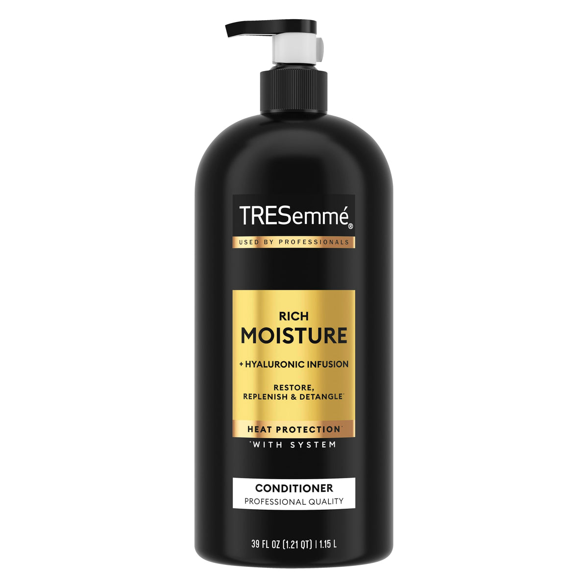 TRESemmé front packaging of Rich Moisture 39 oz showing convenience and value