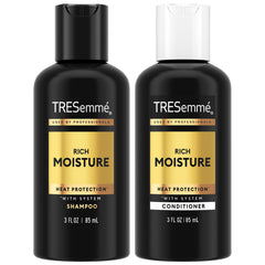 TRESemmé front packaging showing travel-sized moisturizer duo and benefits