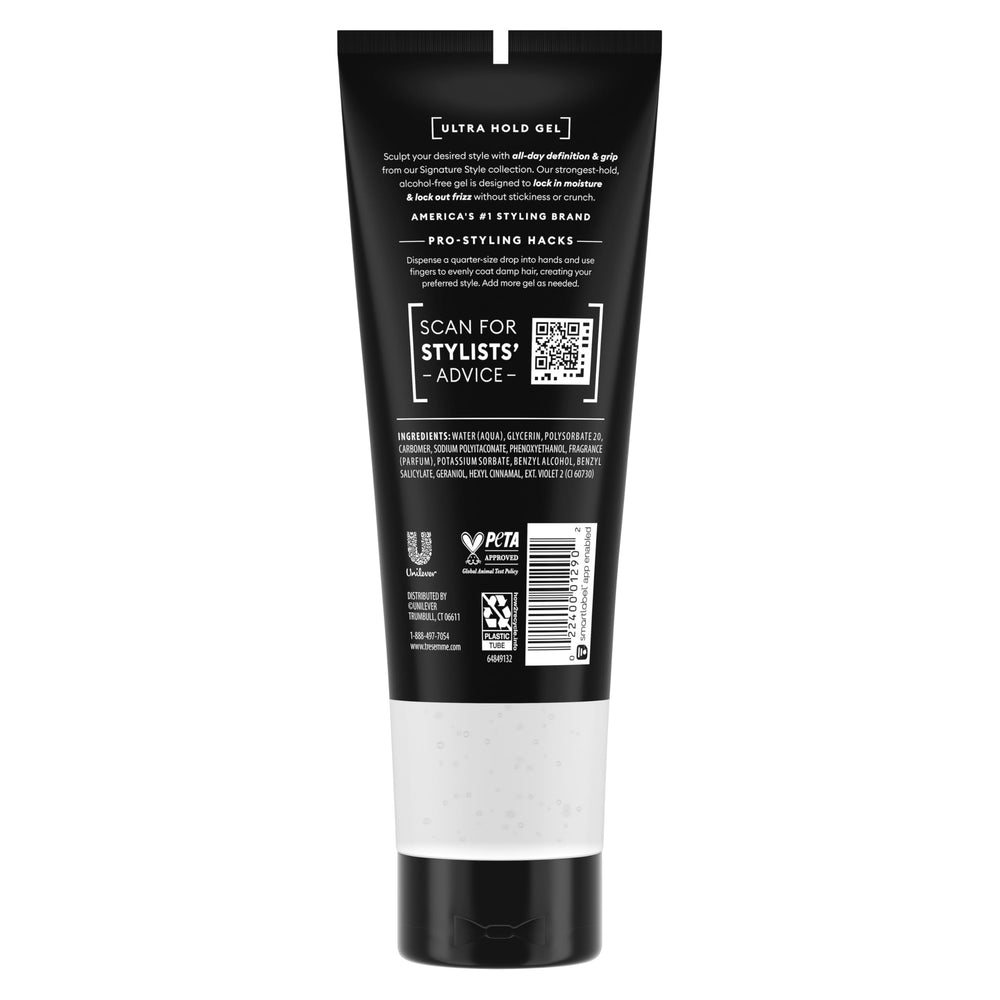 TRESemmé label close-up highlighting Pro Lock Technology text and ingredient clarity benefit