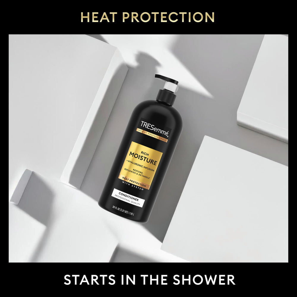 TRESemmé bottles in a shower shelf conveying organized routine and accessibility