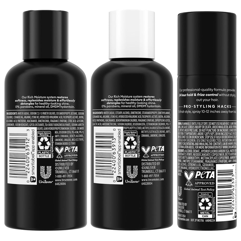 TRESemmé Rich Moisture shampoo bottle detail highlighting moisture-focused formula benefit