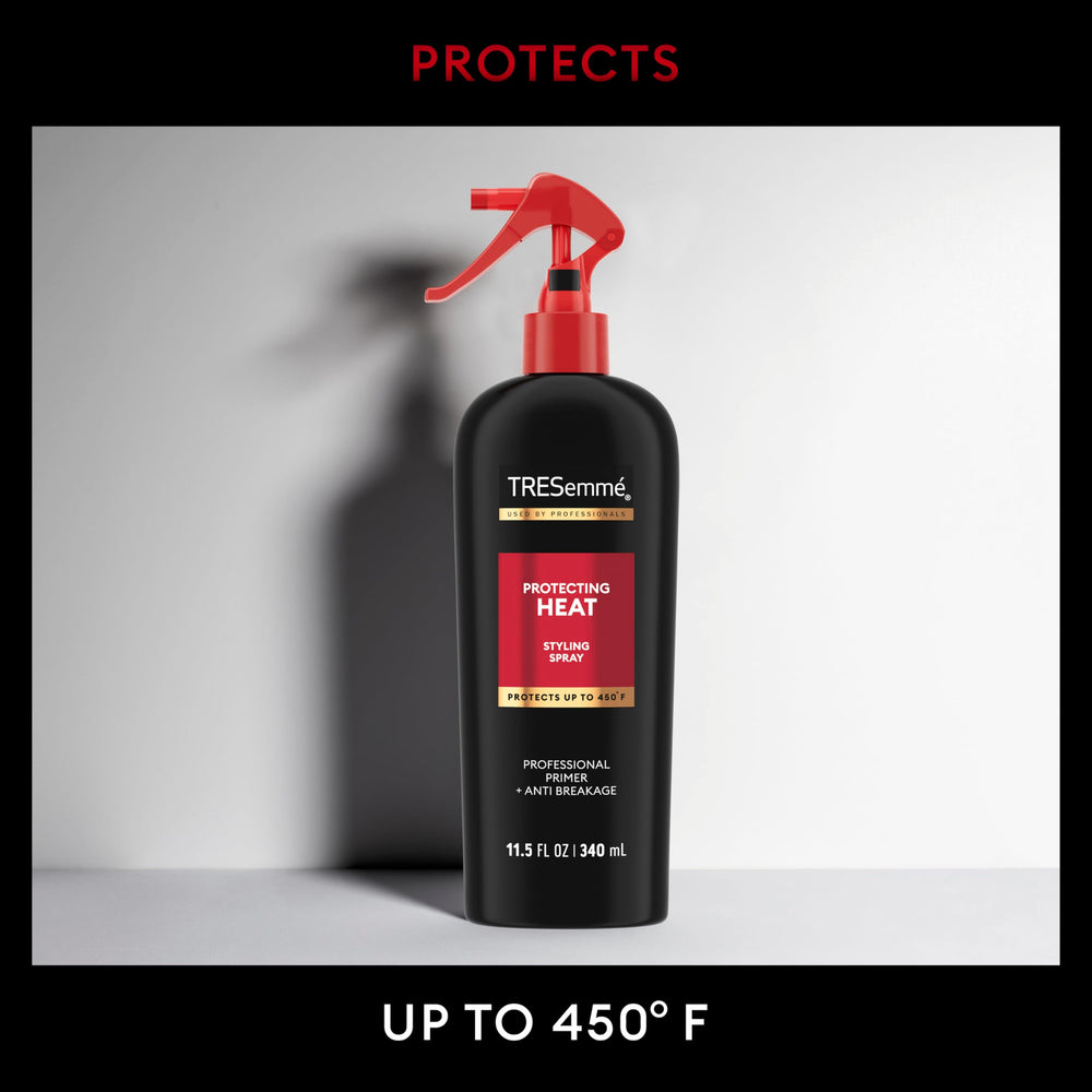 TRESemmé spray on single hair strand showing lightweight texture and smooth finish