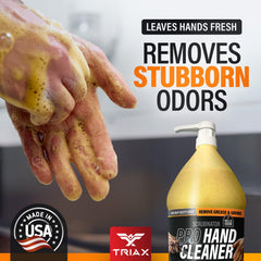 TRIAX used at kitchen sink showing odor removal and safe cleaning benefit