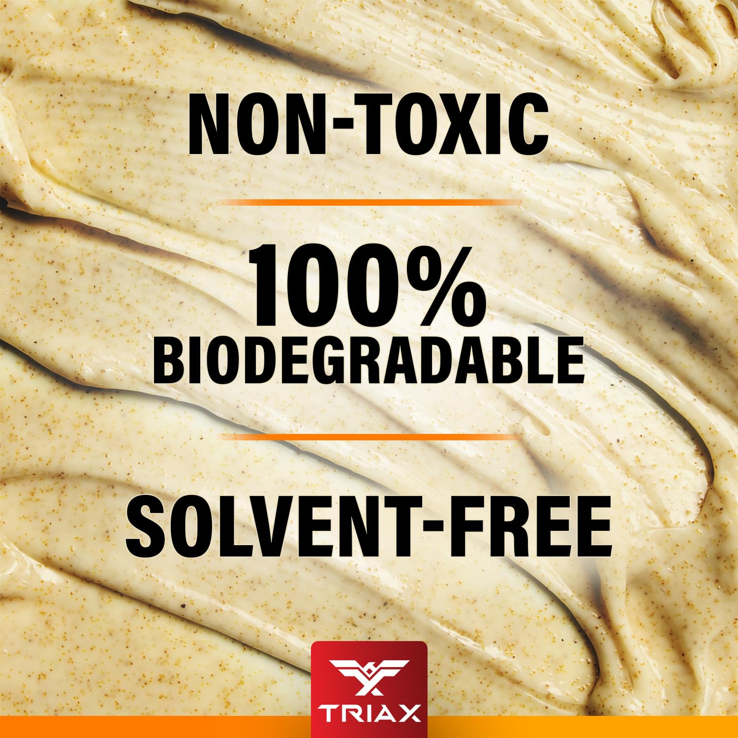 TRIAX label close view highlighting biodegradable, non-toxic ingredients benefit