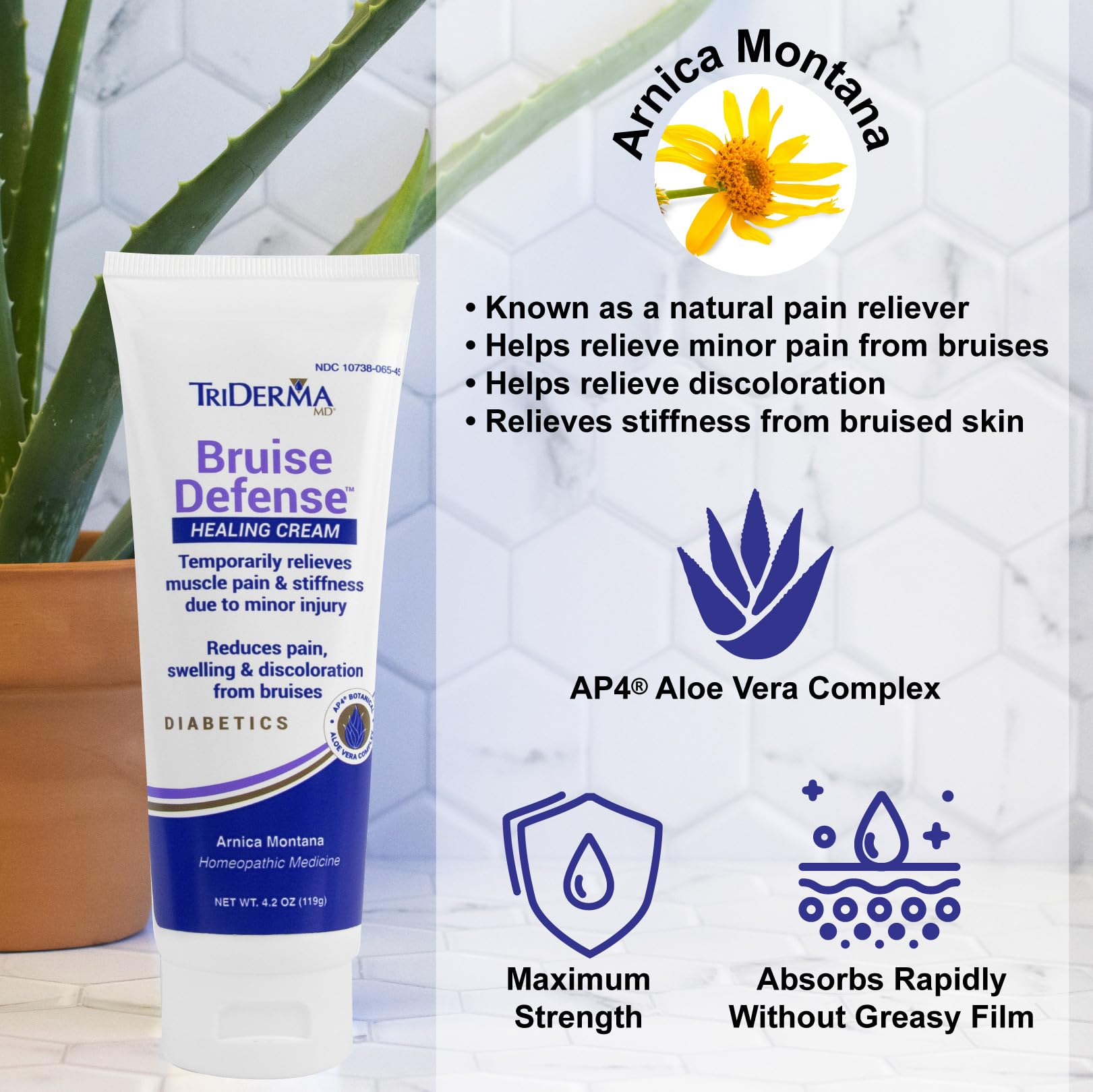 TriDerma cream texture close-up illustrating fast-absorbing, non-greasy feel