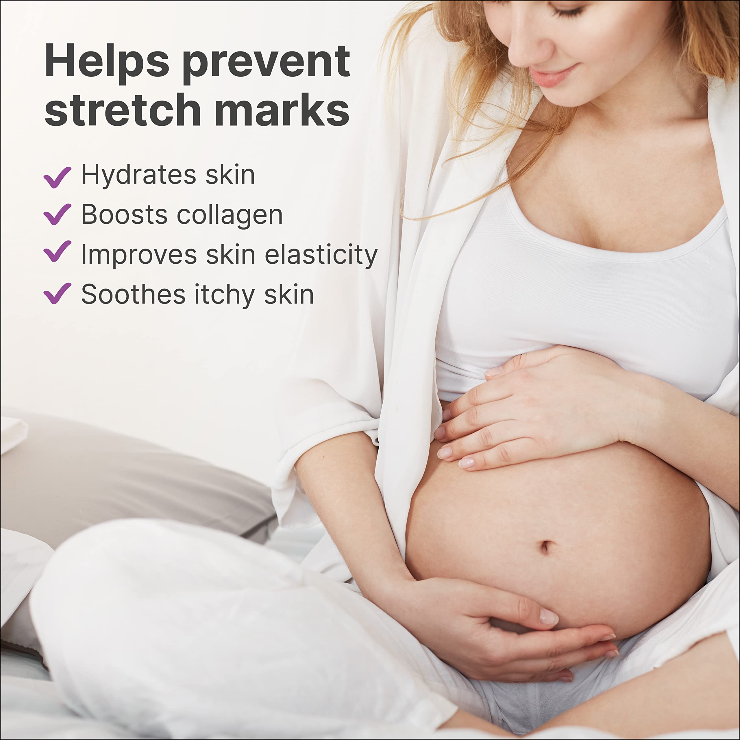 TriLASTIN applied to pregnant belly illustrating soothing daily massage benefit