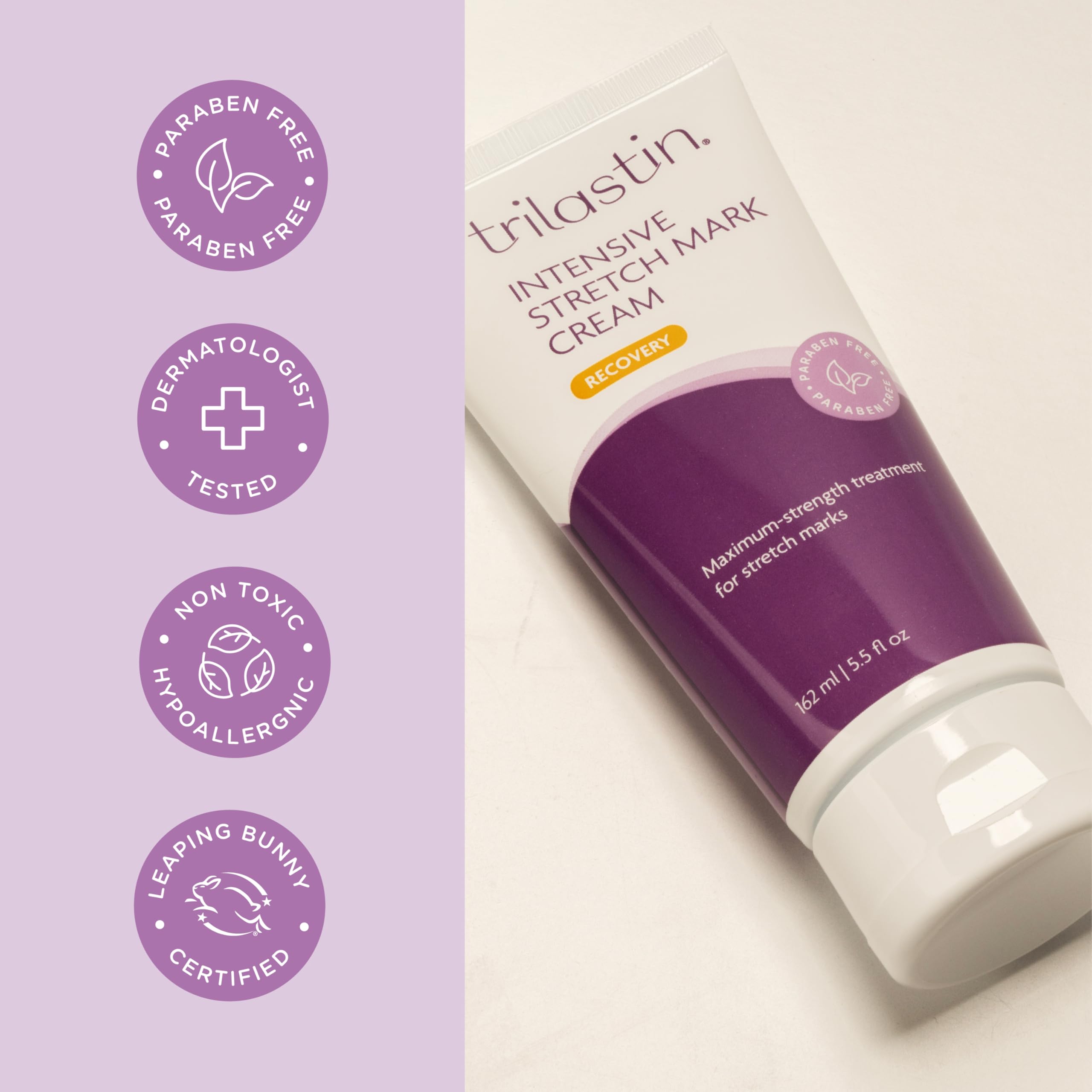 TriLASTIN applied to belly showing targeted stretch mark care