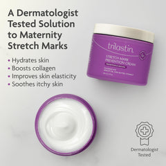 TriLASTIN label and claims close-up showing paraben-free and fragrance-free benefit