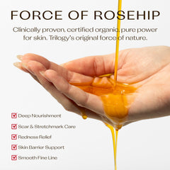 Close-up of Trilogy label showing certified organic text and ingredient clarity for confident choice