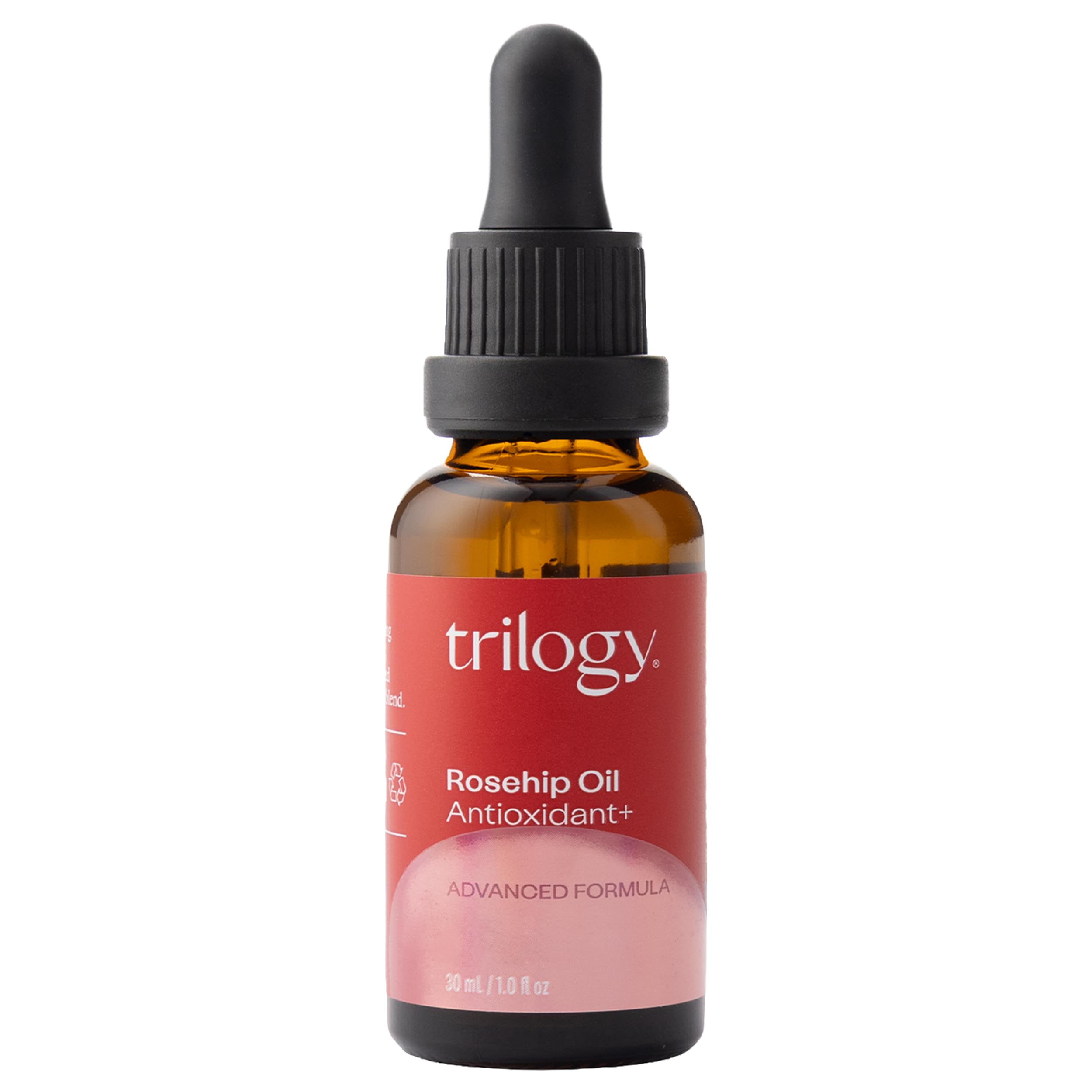 Trilogy rosehip oil front bottle showing organic label and size