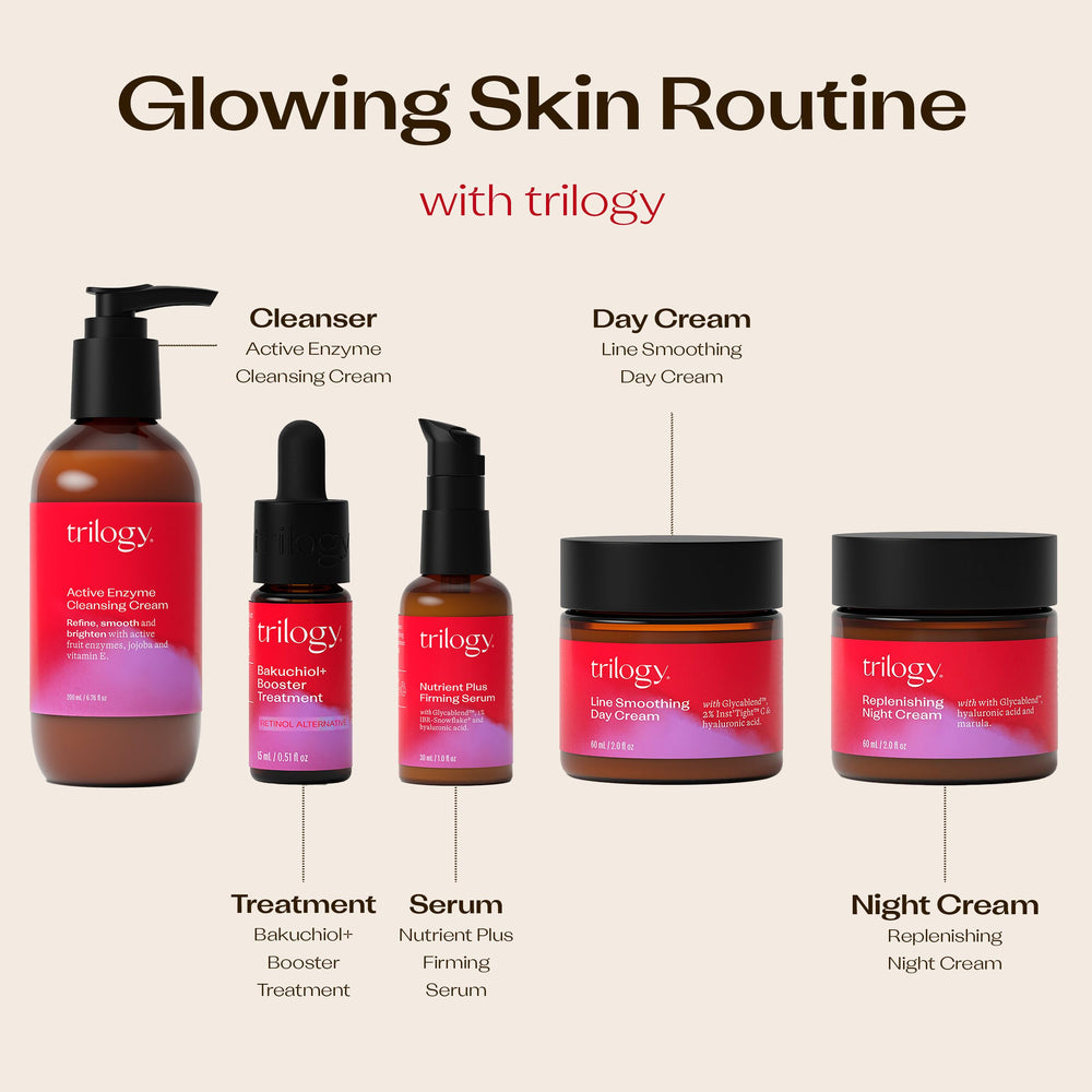 Trilogy serum under makeup demo revealing smooth makeup application