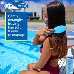 TRISWIM on wet hair after swim demonstrating smoother detangled strands
