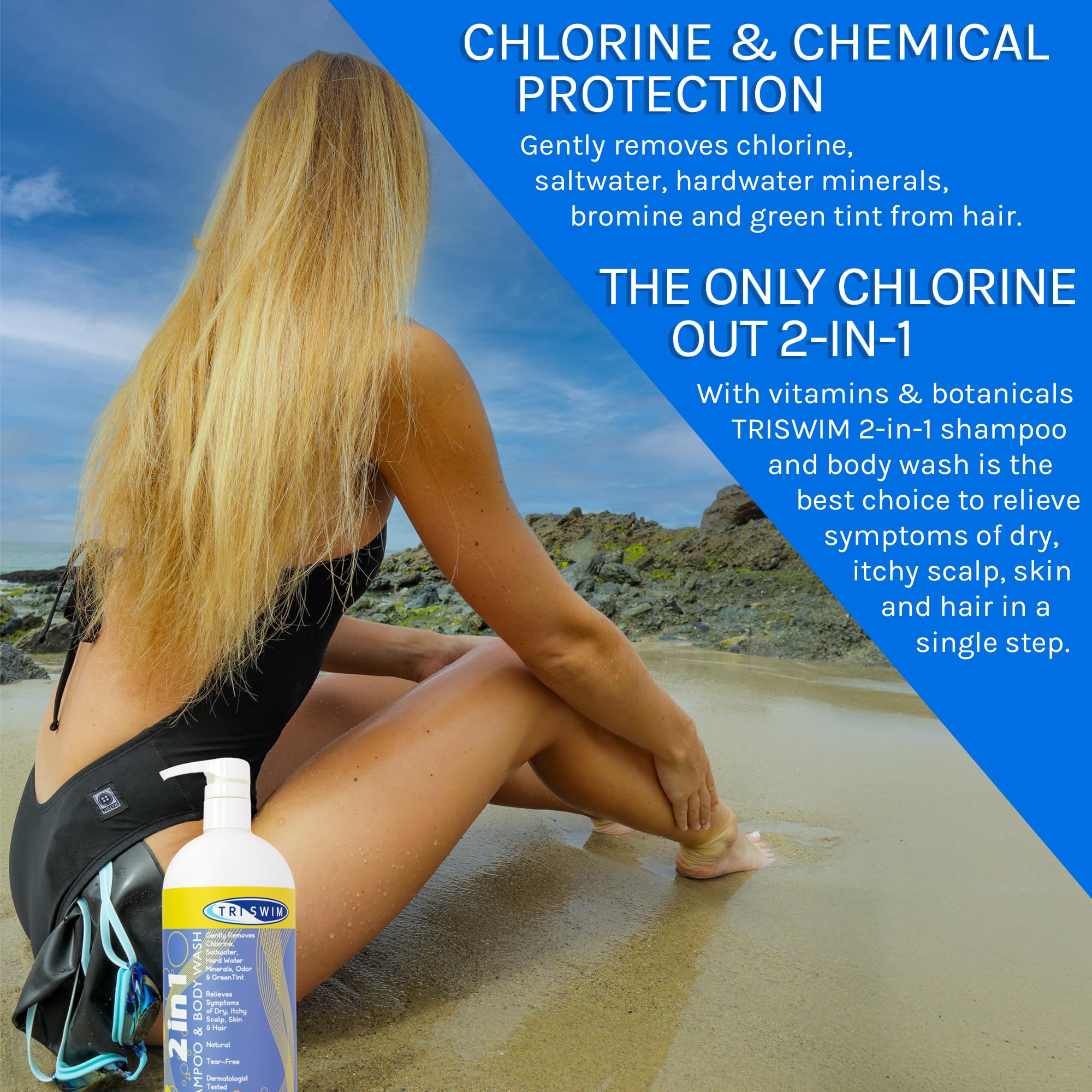 TRISWIM label close-up highlighting vegan and paraben-free benefits